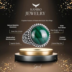 Gerçek Doğal Taş Yüzük - 925 Ayar Sert Gümüş Erkek Yüzüğü ile Malakit - Görsel 2