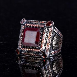 Gerçek Doğal Yakut Taşlı Yüzük, Erkekler İçin El Yapımı Yüzük, 925 Ayar Gümüş Yüzük - Görsel 3