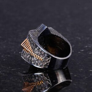 925 Ayar Gümüş Erkek Yüzük - Kırmızı Zirkon Taşlı Davut Yıldızı ve Süleyman Mühürü Tasarımlı Yüzük - Görsel 6