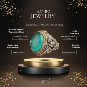 Paraiba Yapay Taşlı Gümüş Yüzük, Rodaj Kaplama Gümüş Yüzük, 925 Ayar Gümüş Yüzük, Stacking Yüzük, Yeşil - Görsel 2