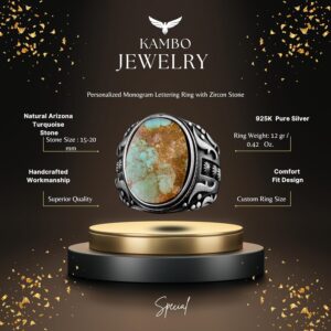 925 Ayar Gümüş Erkek Yüzük Doğal Arizona Turkuaz Taşı - Vintage Tasarım El Yapımı Takı - Görsel 2