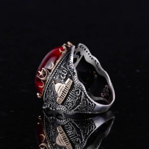 İslami Yıldız Ruby Taş Yüzük, 925 Ayar Sert Gümüş Yüzük, Farklı Yüzük - Görsel 5