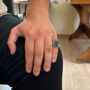 925 Ayar Gümüş El Yapımı Yüzük - Yapay Zümrüt - Görsel 3