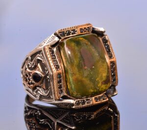 Gerçek Kan Taşı Taş Yüzük, Sterlin Gümüş Yüzük, Özel Tasarım Yüzük - Görsel 3