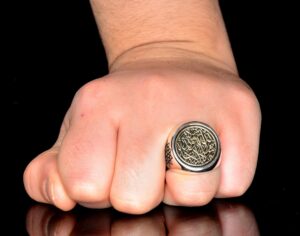 Erkekler için Sterlin Gümüş Yüzük - Davud Yıldızı Tılsımı ile Yazılı İnşcriptionlar - Görsel 7