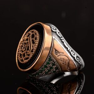 925 Ayar Gümüş Erkek Yüzük, Oniks Taşı ve Allah Hat Sanatı Tasarımı ile - Görsel 5