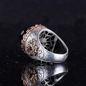 925 Ayar Gümüş Yüzük - Kral Yüzük - Yapay Taş Yüzük - El Yapımı Yüzük Erkekler İçin (Yapay Garnet) - Görsel 7