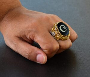 Erkekler için Altın Kaplama Gümüş Yüzük - Yüzük (Yıldız ve Hilal) - Görsel 7