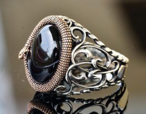 Doğal Obsidyen Taşı, El Yapımı Yüzük, 925 Ayar Gümüş Erkek Yüzüğü, Gümüş Aksesuar, siyah - Görsel 4