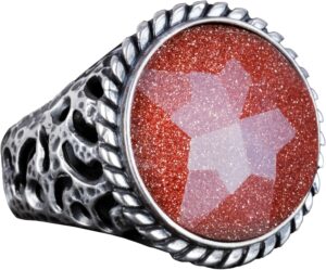 925 Ayar Gümüş Yüzük, Erkek Yüzüğü, Yapay Altın Yıldız Taşlı Gümüş Yüzük - Görsel 1