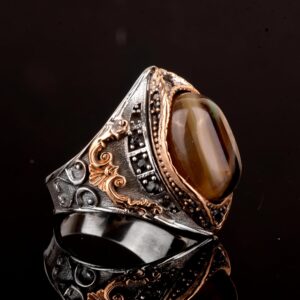 Sterling Gümüş Erkek Yüzük, Gerçek Doğal Akik Taşı Yüzük - Görsel 5