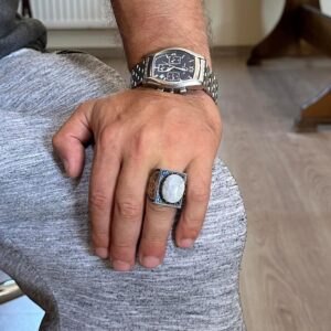 Gerçek Doğal Taş Yüzük - 925 Ayar Gümüş İslami Yüzük - El Yapımı Hat Yüzüğü - Görsel 3