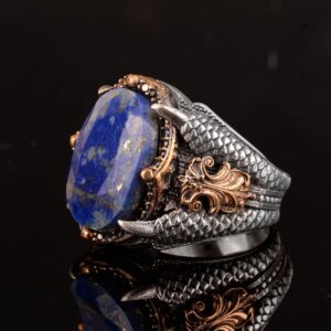 Sodalit Doğal Taş, 925 Ayar Gümüş Erkek Yüzük, Gümüş Erkek Aksesuarları, Erkek Yüzük Tasarımı, Mavi - Görsel 5