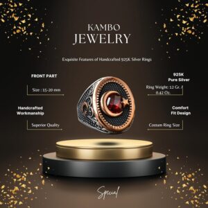 Hilal Yıldız Yüzük, Ay ve Yıldız Yüzüğü, Kırmızı Taşlı Erkek Gümüş Yüzük, 925 Ayar Gümüş Yüzük - Görsel 2