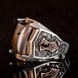 Gerçek Doğal Yemen Akik Taşı Yüzük - 925 Ayar Gümüş Yüzük - Görsel 5