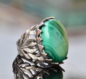 Doğal Malakit Taşlı Yüzük, 925 Ayar Gümüş Yüzük - Görsel 4