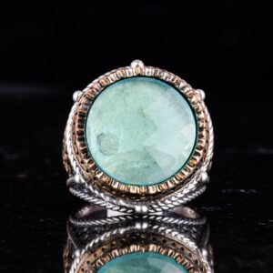 El Yapımı Taşlı Erkek Yüzük - 925 Ayar Gümüş Erkek Yüzük, Farklı ve Özgün Tasarım (Yapay Yeşil Paraiba) - Görsel 4