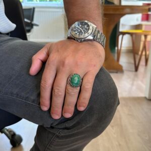 Gerçek Doğal Taş El Yapımı Yüzük - 925 Ayar Gümüş El Yapımı Yüzük - Şık Yüzük (Zümrüt) - Görsel 3