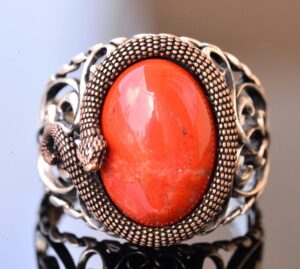 Doğal Kan Taşı Taşlı Yılan Yüzük, El Yapımı Yüzük, Ayar Gümüş Erkek Yüzüğü, Hediye için, Gümüş Aksesuar, Kahverengi - Görsel 2