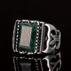 Gerçek Zümrüt Taşlı Yüzük, Sterlin Gümüş Yüzük, Erkekler için Doğum Taşı Yüzüğü - Görsel 3