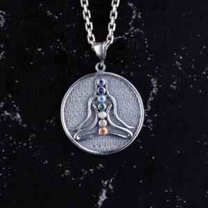 925 Ayar Gümüş Chakra Kolye – 7 Chakra Taşı ile Yoga Meditasyon Takısı – Erkekler ve Kadınlar Kolye - Görsel 3