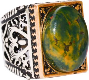 Gerçek Doğal Kan Taşı Yüzük, 925 Ayar Gümüş Yüzük, Erkek Yüzüğü - Görsel 1