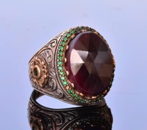 Gerçek Kırmızı Safir Taşlı Yüzük, 13.70 Karat, Safir Yüzük, Kral Yüzüğü, Erkekler için Gümüş Yüzük - Görsel 3