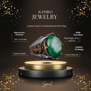 925 Ayar Gümüş Yüzük Doğal Druzy Kuvars Mavi - Görsel 2