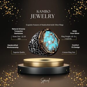 El Yapımı Sterlin Gümüş Erkek Yüzük | Doğal Turkuaz Taşı | Cesur ve Toprak Tonlarında Tasarım - Görsel 2