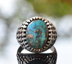 Arizona Turkuaz Taş Yüzük, Ham Doğal Taş, Sterlin Gümüş Yüzük, Mavi - Görsel 2