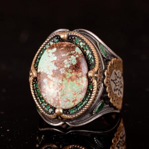 925 Doğal Arizona Turkuaz Taş Yüzük, Oval Gümüş Yüzük Erkekler için (Model-4) - Görsel 4