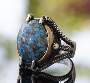 Doğal Arizona Turkuaz Taşlı Pençe Yüzüğü - Gümüş Erkek Yüzüğü - Görsel 5