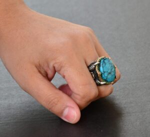 Erkekler için Gümüş Şahin Pençesi Yüzük - Doğal Turkuaz Taşı - Görsel 7