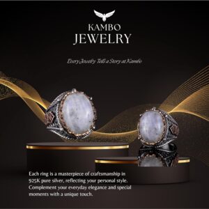 Gerçek Doğal Ay Taşı Taş Yüzük, 925 Ayar Katı Gümüş Erkek Yüzüğü, Ay Işığı Tasarımı - Görsel 7