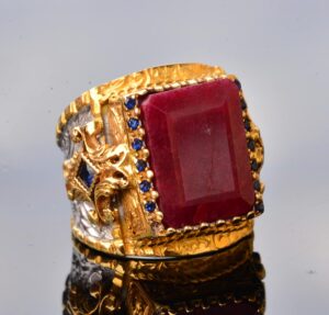 Doğal Yakut Taşlı El Yapımı Yüzük, Altın Kaplama Sterlin Gümüş Erkek Yüzüğü - Tutku ve Refah Sembolü - Görsel 3