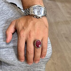 Gerçek Doğal Taş Yüzük - El Yapımı 925 Ayar Gümüş Yüzük - El Yapımı Yüzük (Yakut) - Görsel 3