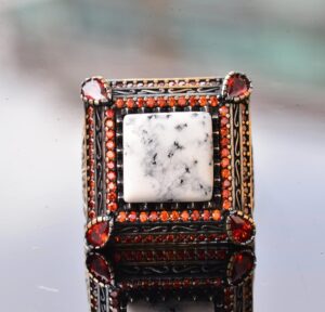 Gerçek Doğal Dentritli Akik Taş Yüzük - Gümüş Erkek Sultan Yüzüğü - Görsel 5