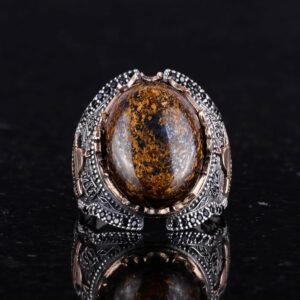 Doğal Bronzit Taş Yüzük, 925 Ayar Sert Gümüş Erkek Yüzüğü - Görsel 3