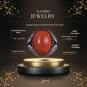 925 Ayar Gümüş Yüzük - Yapay Taş Gümüş Yüzük - El Yapımı Yüzük (Yapay kahverengi güneş) - Görsel 2