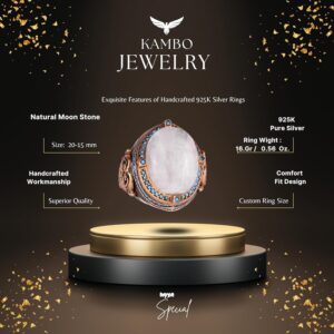 925 Ayar Gümüş Yüzük ile Doğal Ay Taşı, El Yapımı Erkek Yüzük, Vintage Tasarım - Görsel 2