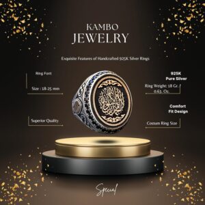 İslamik Gümüş Erkek Yüzük - Şık Müslüman Sembol Yüzük - Geleneksel Zanaatkarlık - Görsel 2