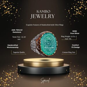 Sterling Gümüş Erkek Yüzük, Doğal Siyah Oniks Taşı, Kral Süleyman Mührü Yüzüğü, El Yapımı Takı (Jade) - Görsel 2