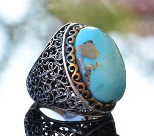 Gerçek Doğal Arizona Turkuaz Taşlı Yüzük, 925 Ayar Gümüş Erkek Yüzük - Görsel 4