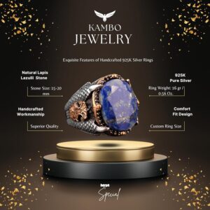 Sodalit Doğal Taş, 925 Ayar Gümüş Erkek Yüzük, Gümüş Erkek Aksesuarları, Erkek Yüzük Tasarımı, Mavi - Görsel 2