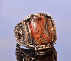 El Yapımı Pietersite Doğal Taş Yüzük, Sterlin Gümüş Erkek Yüzüğü - Açıklık ve Dönüşüm Sembolü - Görsel 5