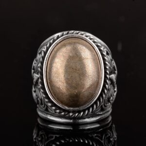 Erkekler için Zarif Taş Koleksiyonu: 925 Ayar Gümüş Büyük Yüzükler - Doğal Taş Seçimi (Pirita) - Görsel 4