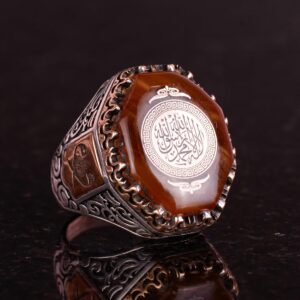Erkekler için 925 Ayar Gümüş Yüzük, Amber Taşı, İslami Kelime-i Tevhid Yüzük, Müslüman Hediyesi, Dini Yüzük - Görsel 4