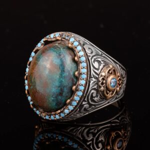 Erkekler için Azurit Taş Yüzük, 925 Ayar Gümüş El Yapımı Bohem Tarzı, Şifa Kristali Takı - Görsel 3