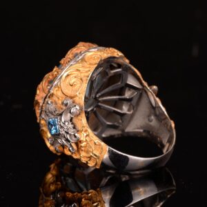 Gerçek Doğal Larimar Taşlı Erkek Yüzük, 925 Ayar Gümüş Yüzük, El Yapımı Yüzük - Görsel 7