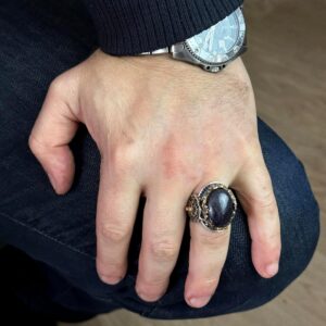 Gerçek Doğal Safir Taşlı Yüzük, Aslan Yüzüğü, 925 Ayar Gümüş Erkek Yüzüğü - Görsel 3